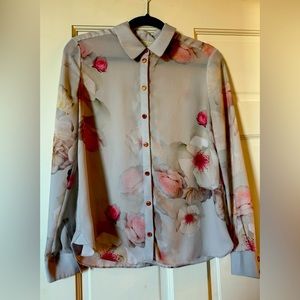 Ted Baker blouse in grey/silver and gorgeous cerise pink